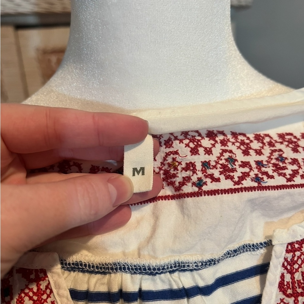 Anthropologie TINY brand Embroidered Striped Blouse soft stretch embellished EUC - Picture 3 of 6